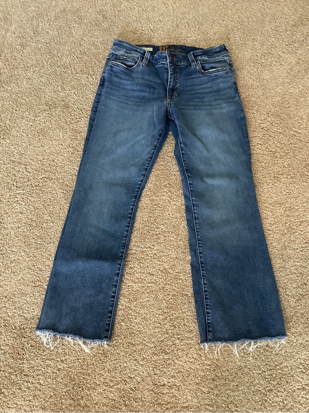 Kut from the Kloth Dark Blue Frayed-Hem Mid-Rise Ankle Flare Jeans